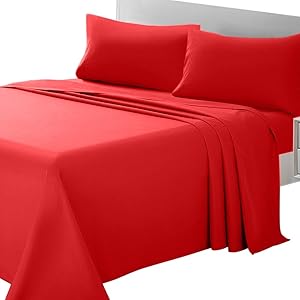 ARTALL Soft Microfiber Bed Sheet Set 4-Piece with Deep Pocket Bedding - Queen, Red