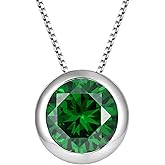 YL Round Solitaire Necklace 925 Sterling Silver Polished Classic Pendant 10 MM Birthstone Jewelry for Women