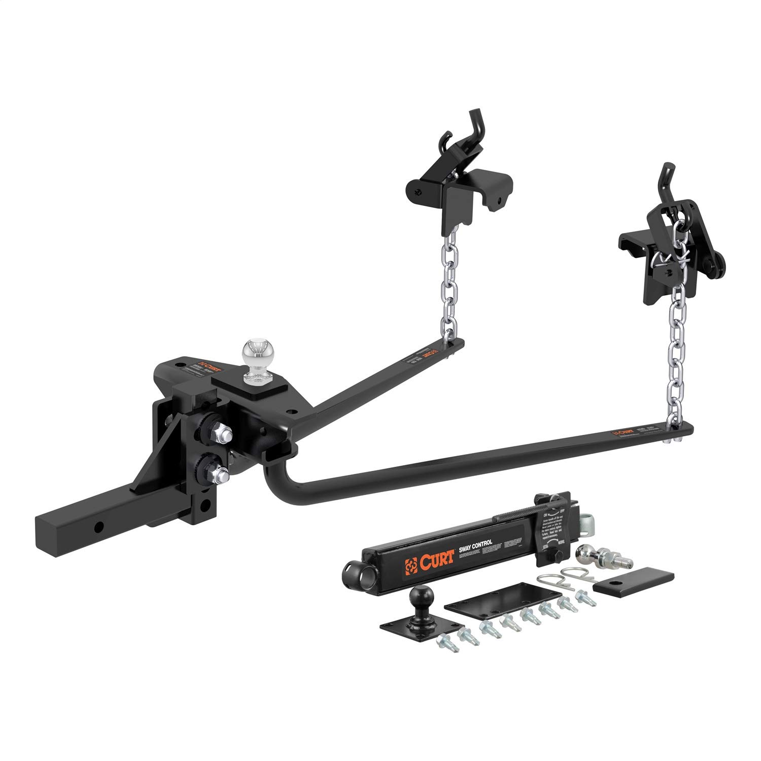 CURT 17222 Round Bar Weight Distribution Hitch with Sway Control Black Up to 14,000 lbs, 2-Inch Shank, 2-5/16-Inch Ball