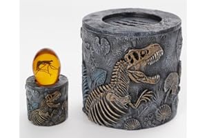 VEOJEIN Jurassic Dinosaur Jar with Lid, Paperweight, Fossil Resin Storage Skeleton Design Prehistoric Container for Desk or Park. Unique Collectors Gift for Men. Stand for VEOJEIN 3D Mosquito in Amber