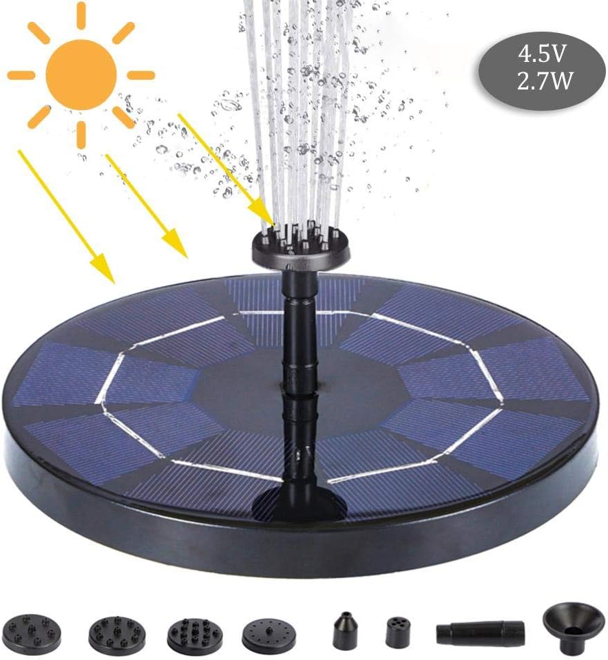 2020 Upgraded Solar Bird Bath Fountain, 2.7W Outdoor Solar Powered Bird Bath, Free Standing Solar Bird Bath Fountains Panel Kit Outdoor Birdbath Watering Submersible Pump for Garden and Patio