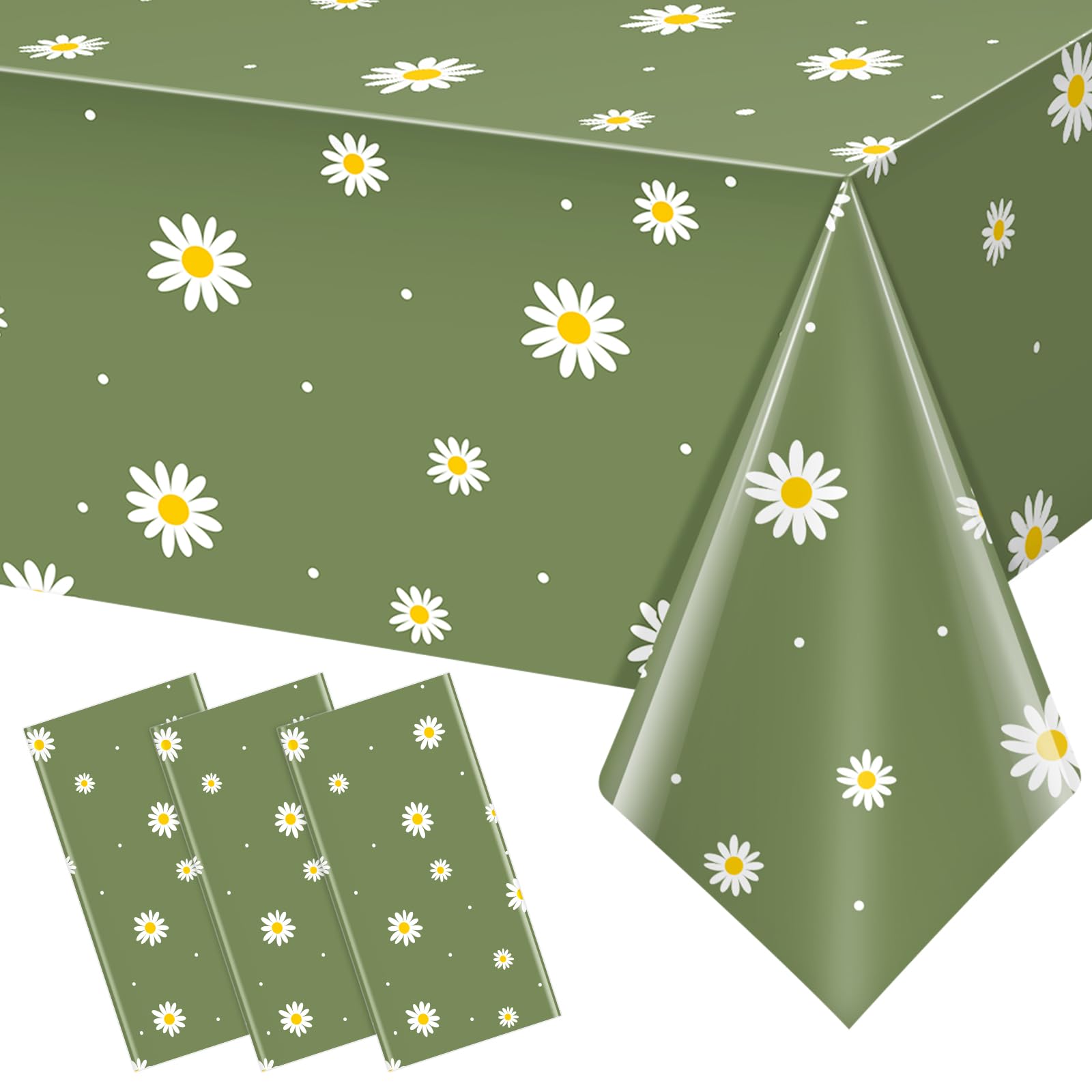 Photo 1 of 3Pack Sage Green Daisy Tablecloths,Spring Floral Plastic Disposable Tablecloth Rectangle Flower Table Covers for Spring Party, Baby Shower, Wedding, and Birthday Party Decorations,54 X 108 Inch