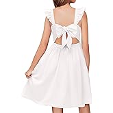 Arshiner Girls Summer Dresses Square Neck Ruffle Sleeve Tie Back A-Line Swing Casual Midi Dress with Pockets