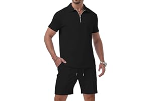 Askdeer Mens Summer Tracksuit 2 Piece Shorts Sets Short Sleeve Sweatsuit Outfits 1/4 Zip Golf Polo Shirts Loungewear