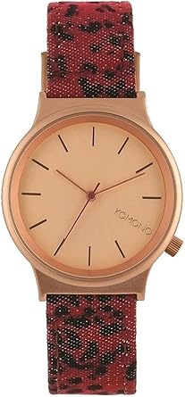 Komono Reloj de Cuarzo Unisex con Esfera de Oro Rosa analógica y Correa de Piel roja KOM-W1812