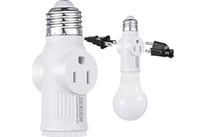 Feekoon 1 Pc Light Socket to Plug Adapter, Convert E26 Light Socket to 3 Prong Outlet Adapter, Screw in Outlet for Lamp Sockets for Garage Porch (White)