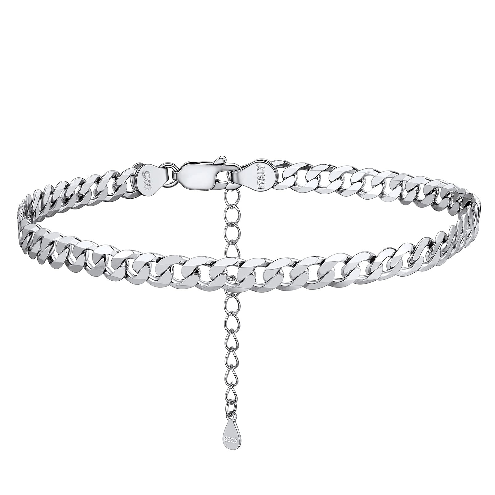 PROSILVER Women Sterling Silver Anklet, S925 Silver Ankle Bracelet 5MM Cuban Foot Chain for Summer Beach - Send Gift Box