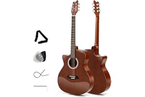 MEDIMALL 41-Inch Cutaway Acoustic Guitar, Full Size 6-String Guitar with Enclosed Gear and Sapele Wood Back, Beginner Guitar Kit with Picks and Strap, Right-handed for Students and Adults, Brown Gloss
