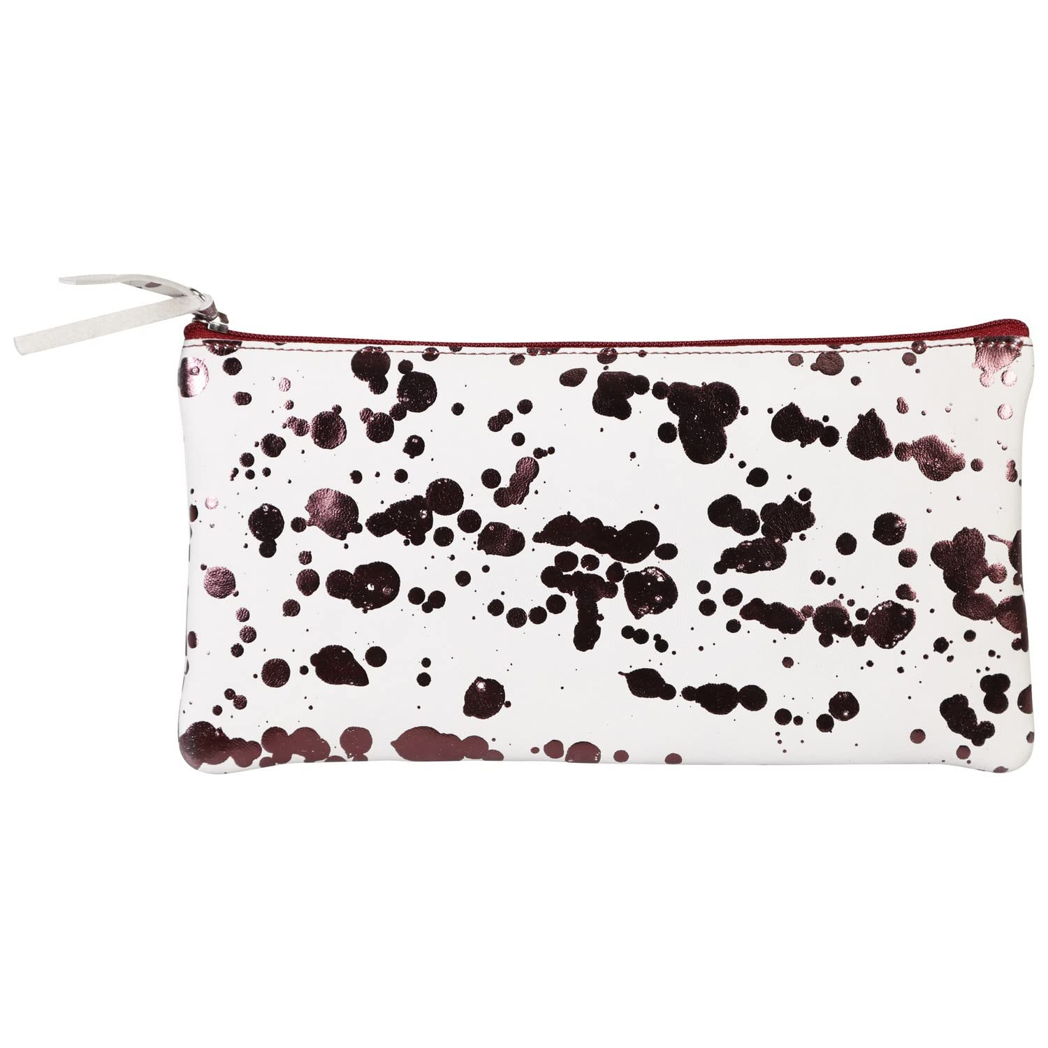 Clairefontaine - Ref 410113C - Cosmicuir' Smooth Leather Flat Pencil Case - 22 x 11cm, Made From Genuine Lambskin Leather, Metal Zip With Leather Puller - Cherry