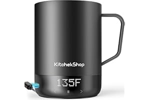KitchekShop 14oz Smart Coffee Mug Warmer - Self-Heating Mug with App Control, 160℉ Temperature Control, 150-Min Battery, Rechargeable Heated Mug Warmer for Home Office, Ideal Gifts for Dad Mom