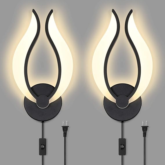TRLIFE Modern Wall Sconces Set of 2, Plug in Wall Sconces 12W 3000K