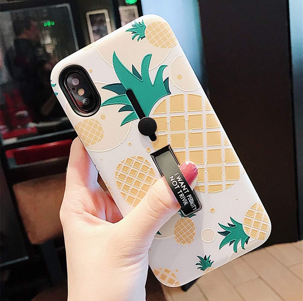 iPhone 8 Case iPhone 7 Case Finger Grip,3D Embossed Pineapple Cute Design Rugged Shockproof Slim Fit Dual Layer Finger Ring Loop Strap Case Finger Strap Case for iPhone 8/7 (4.7 inch)