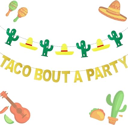 Amazon Com Jevenis Gold Glitter Taco Bout A Party Banner Mexican