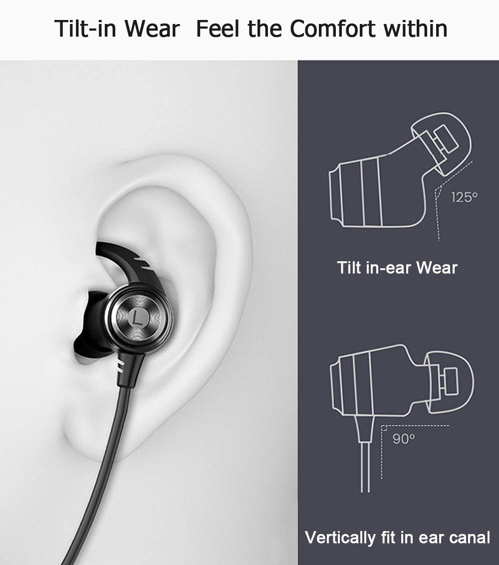 SLUB True Wireless Bluetooth Waterproof Sport HD Stereo Neckband Headphones with Mic 36H Play time Sweatproof for Cell Phone Double Battery Earbuds for iPhone/Android (Black)