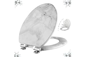 Angel Shield Marble Toilet Seat Durable Molded Wood with Quiet Close,Easy Clean Quick-Release Hinges (Elongated,Gray Marble)