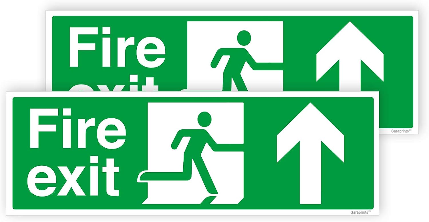 Pack of 2 Up Fire Safety Signs (300 x 100 mm) Waterproof Up Self Adhesive Fire Exit Sign Sara Prints®