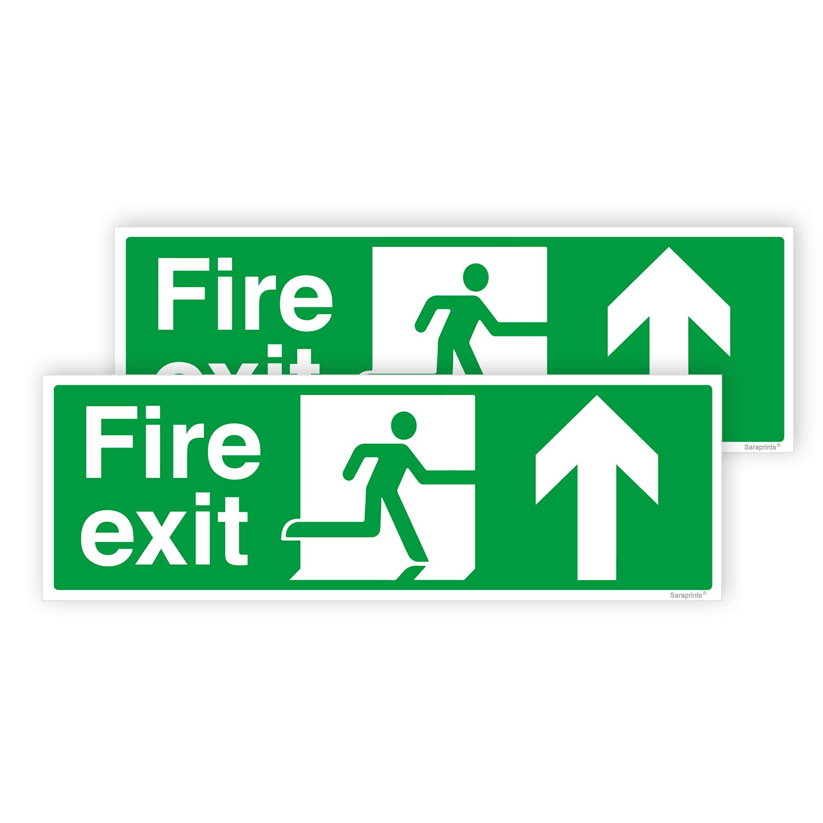 Pack of 2 Up Fire Safety Signs (300 x 100 mm) Waterproof Up Self Adhesive Fire Exit Sign Sara Prints®