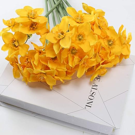 XHXSTORE 12 Pcs Artificial Daffodils Flowers Narcissus Fake Silk Daffodils Plastic Daffodils