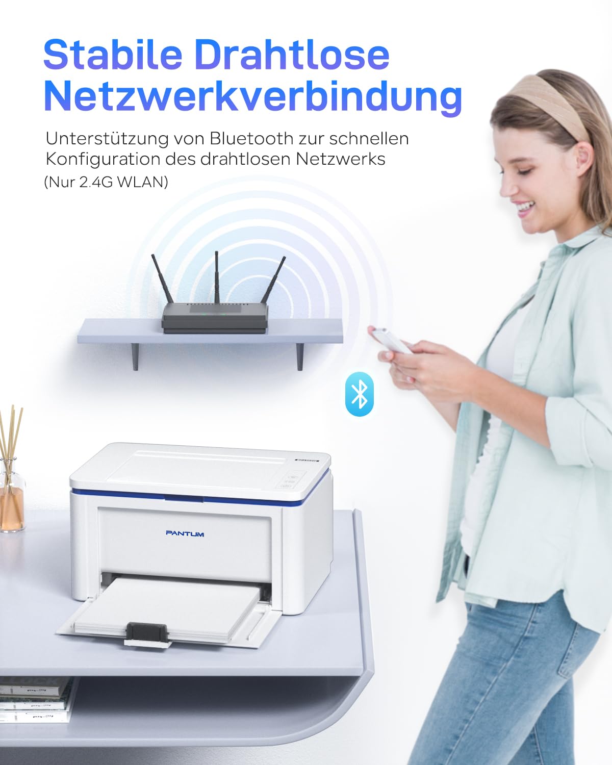 PANTUM BP2309W Laserdrucker Schwarz Weiss, Drucker WLAN, Airprint, Mopria, Klein für Heim & Büro, 20ppm, Inklusive 500-Seiten-Start-Tonerkartusche 3