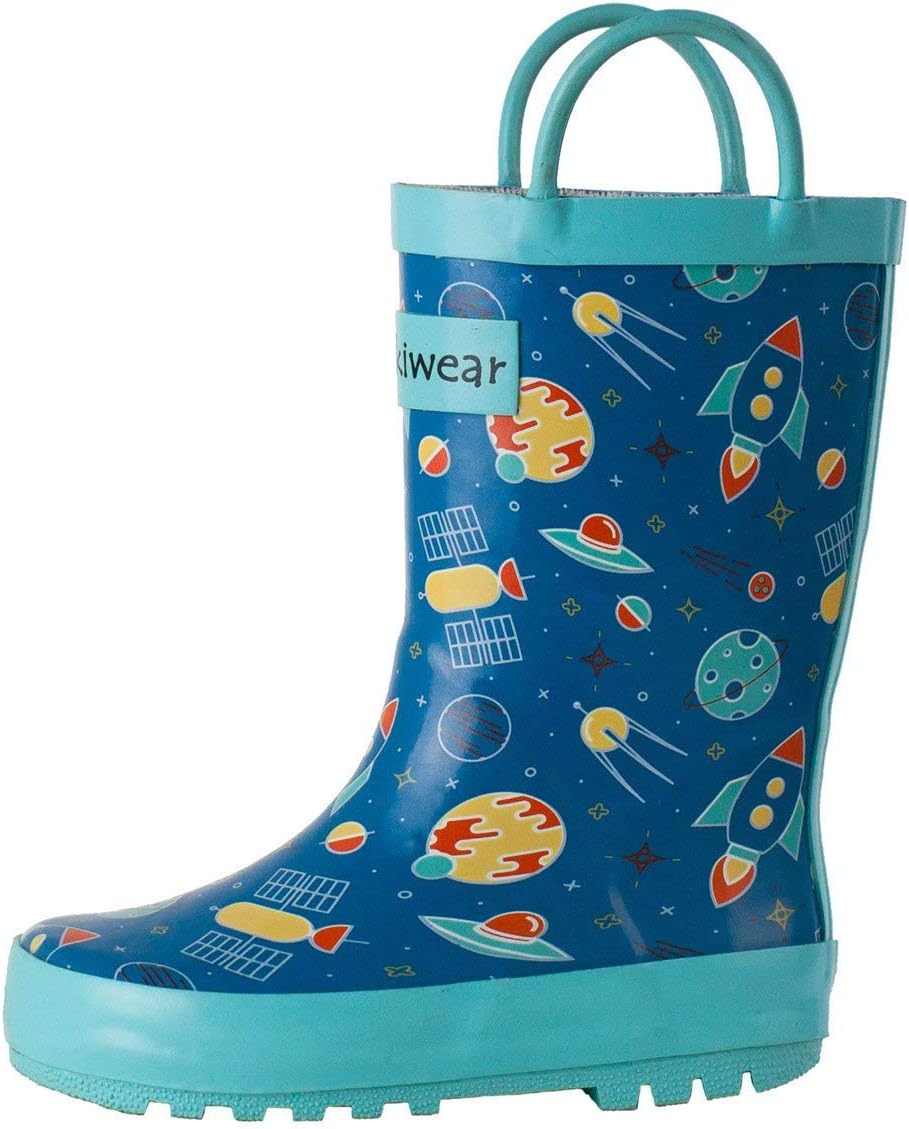 OAKIKids Waterproof Rubber Rain Boots with Easy-On Handles