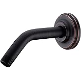 DIKUROOMS 6 Inch Oil Rubbed Bronze Shower Arm and Flange Angled Head Pipe | Stainless Steel Wall Mounted Extension with Brushed ORB Finish, Antique Mediterranean Venetian Gooseneck Curved Shower Neck