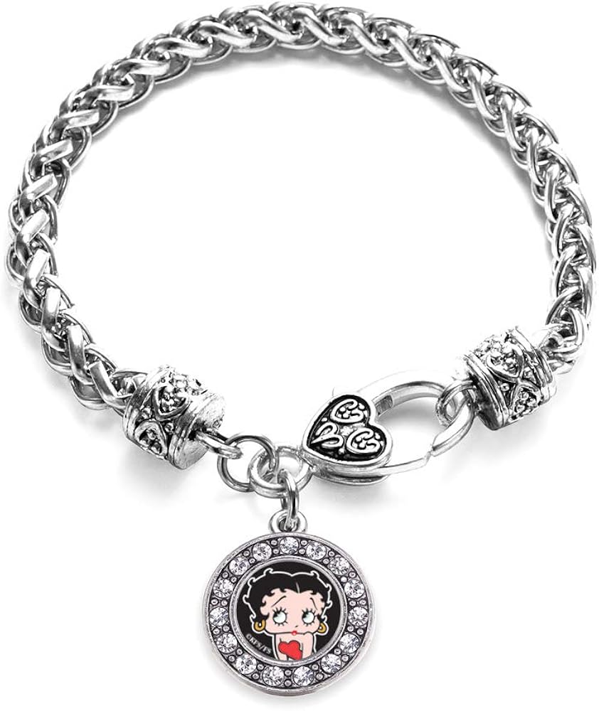 Inspired Silver Betty Boop Circle Charm Braided Bracelet Silver Plated