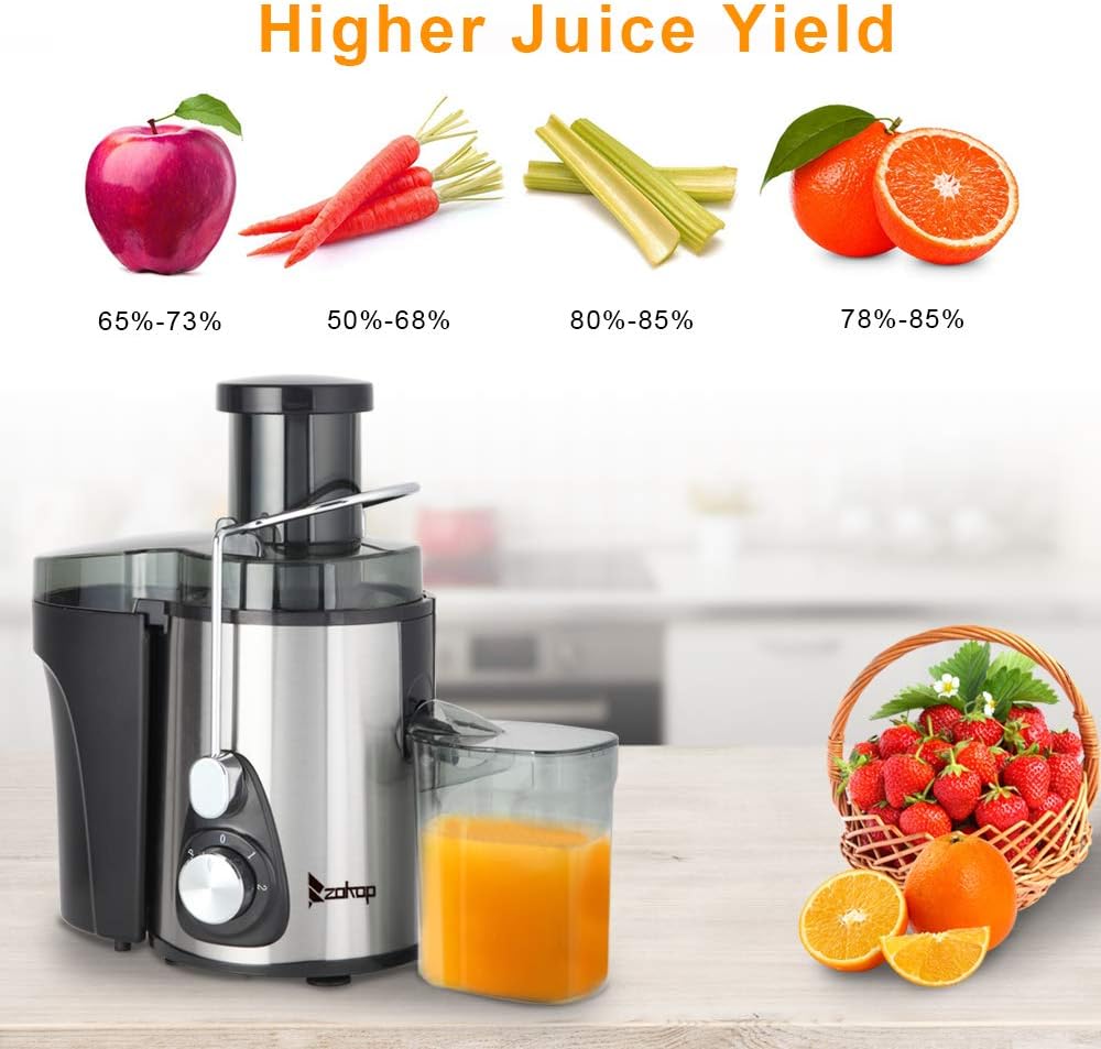 American Standard J02 110V 600W 75MM Large Caliber 600ML Juice Cup 1000ML Slag Cup Double Gear Electric Juicer Stainless Steel Black