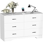 FJTJBSI Dresser with Power Outlets Wooden 6 Drawer Dresser with USB and Type C Port Chest of Drawers for Bedroom Tall White S