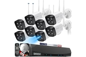 OHWOAI 《𝗗𝘂𝗮𝗹 𝗔𝗻𝘁𝗲𝗻𝗻𝗮𝘀 & 𝟮-𝗪𝗮𝘆 𝗔𝘂𝗱𝗶𝗼》5.0MP Wireless Security Camera System Outdoor with Night Vision,Wireless Home Wi-Fi Video Surveillance 10 channel NVR Kit with 4TB HDD for 24/7 Record