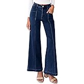Cicy Bell Womens Straight Wide Leg Jeans High Waisted Vintage Loose Baggy Flare Denim Pants with Pockets