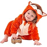 LONULAIN Unisex Baby Animal Costume Pajamas, Infant Flannel Hooded Halloween Romper Cosplay Costume/Homewear/Sleepwear