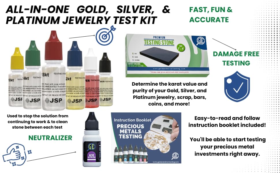 Gold Silver Jewelry Tester Appraisal Kit 10K 14K 18K 22K 24K Platinum Palladium Test Precious Metals 999 925 Scrap
