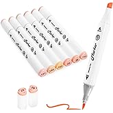 Sharxart Skin Tone Alcohol Markers, 6 Pack Dual Tips Soft Fine Tip and Broad Tip Permanent Art Marker for Artists Adults Coloring Drawing Illustration Sketching Painting (Skin Tone)