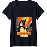 Womens Screaming Tux Linux sudo rm -rf / V-Neck T-Shirt