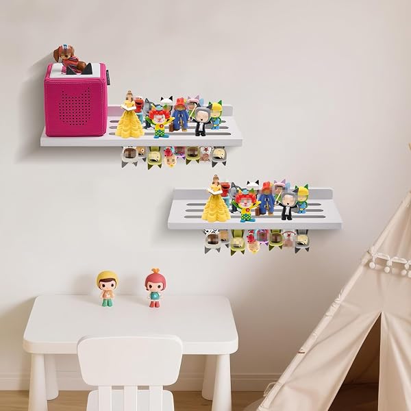 GIEANOO FOR TONIE SHELF, TONIES FIGURES HOLDER FOR WALL DISPLAY 60-75 CHARACTERS SET OF 2 WHITE PINE TONIEBOX PLAYER, CHILDREN’S ROOM DECORATIONS AND GIFTS(16IN+12IN)