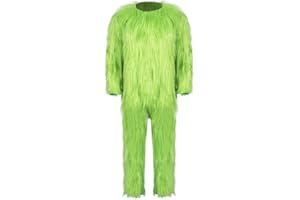 LILLIWEEN Green Monster Cosplay Warm Fuzzy Pajama Sleep Pants Green Fur Jumpsuits for Adult Christmas Cosplay