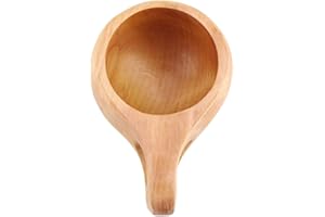 Aumotop Wooden Tea Coffee Cup Portable Outdoor Natural Wood Drinking Mug Durable for Home Hotel Restaurant Bar #1 Handle (Sin