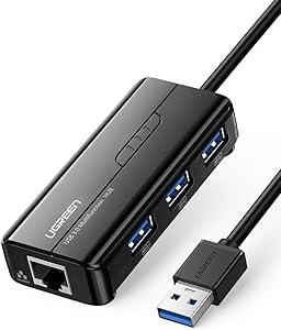 UGREEN USB 3.0 Hub Ethernet Adapter 10/100/1000 Gigabit Network Converter with USB 3.0 Hub 3 Ports for Nintendo Switch, Windows Surface Pro, MacBook Air/Retina, iMac Pro, Chromebook, PC