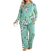 Findsweet Plus Size Women's Pajamas Sets 2 Piece Long Sleeve Pj Sleepwear Soft Comfy Tops and Pants with Pockets