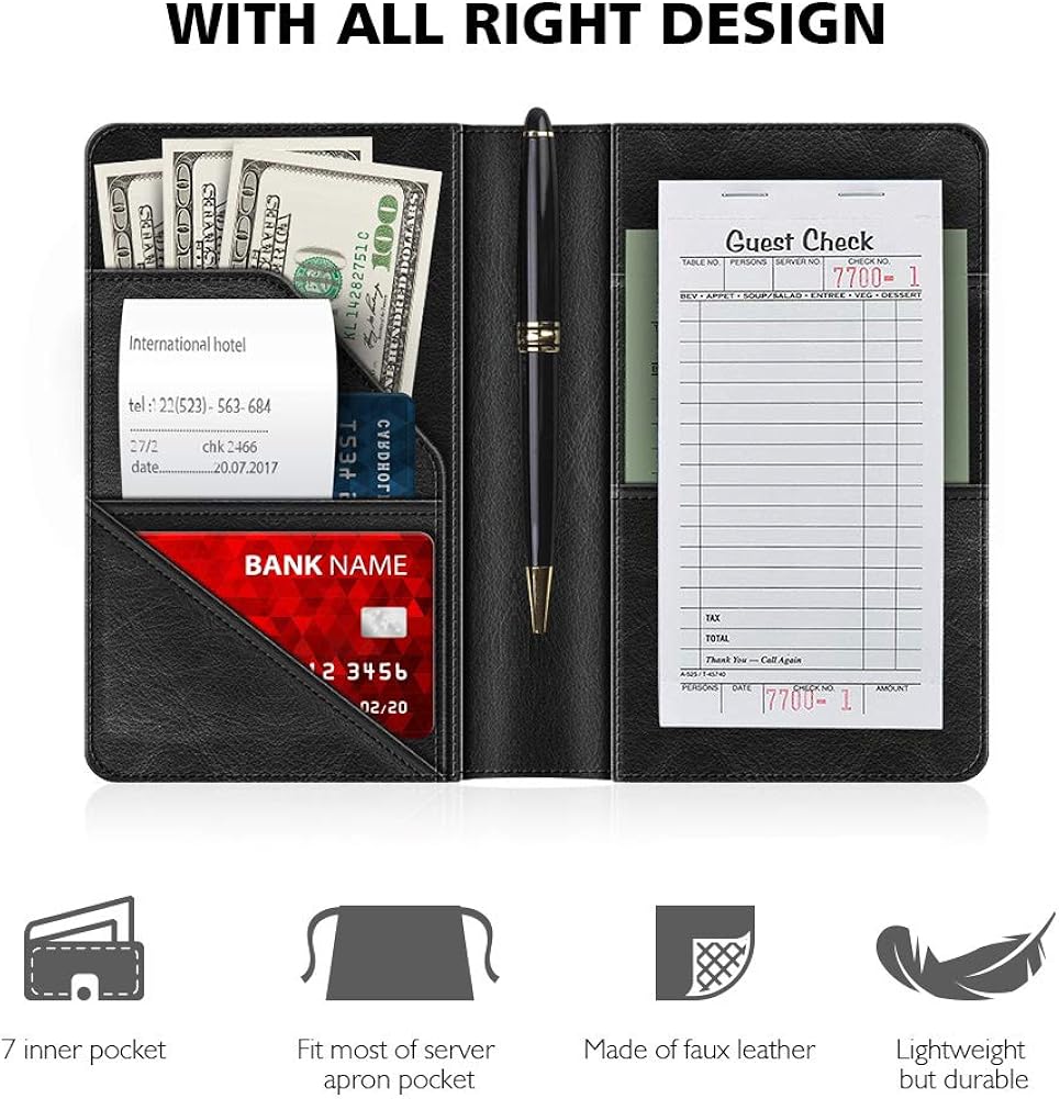 Syntus 2 Apron & 2 Waiter Book Sets – Server Book for Waitress Waiter Organizer with Guest Check Book Holder Money Pocket, 100% Cotton Waitress Waist Apron Set Perfect for Restaurant Waitstaff: Clothing
