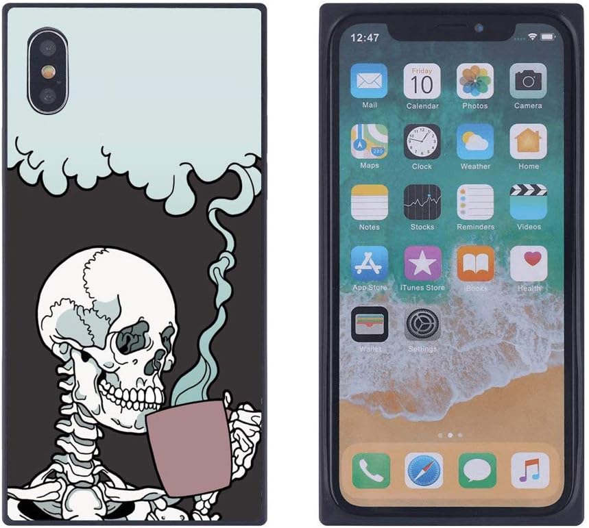 Cool Skeleton iPhone Xs iPhone X Case, Soft Flexible TPU Back Cover Rectangle Case Compatible with iPhone Xs iPhone X (Black)