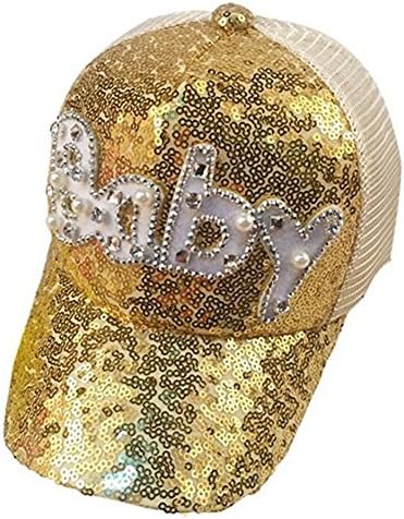 NOMO KOU Baby Summer Sun Hat,Bling Rhinestone Crystal Paillette Airy Mesh Snapback Hat Cap Kids Children Baby Baseball Hat Hip Hop Dance (Gold)