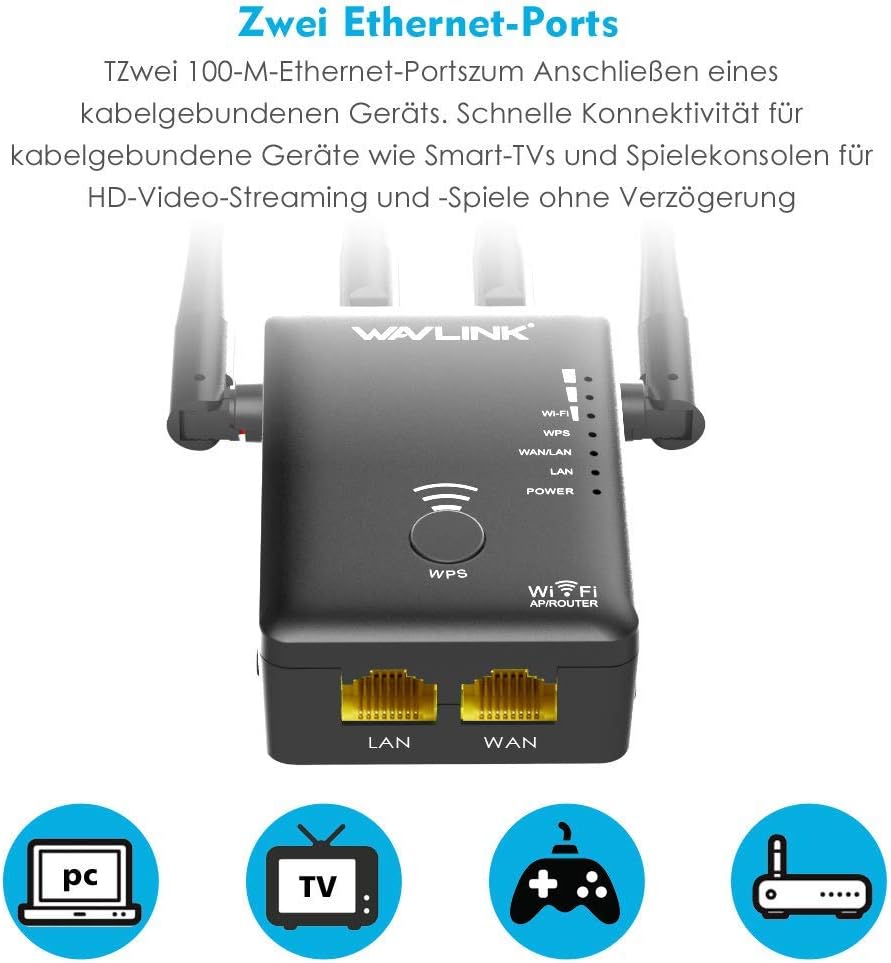 1200Mbps Dual Band WiFi Repeater,WAVLINK Wireless Repeater WiFi Range Extender,Wireless WiFi Signal Booster, Repeater/Router/Wireless Access Point Mode,Compatible with Any Router: Computers & Accessories
