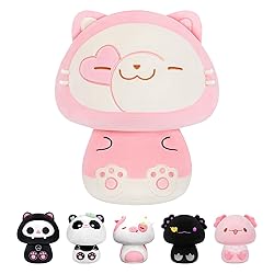 Mewaii 14” Mushroom Plush, Cute Cat Plush Pillow