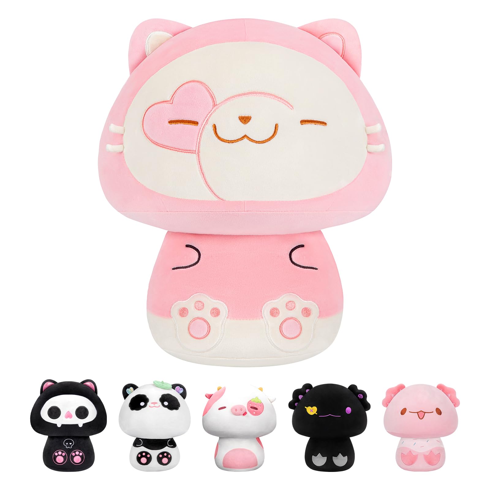 Mewaii 14” Mushroom Plush, Cute Cat Plush Pillow