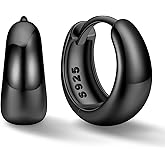 ChicSilver Solid 925 Sterling Silver Chunky Hoop Earrings for Women, Silver Small Thick Huggie Earrings Hypoallergenic Lightw