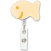 Glitter Fish Badge Reel Retractable – Cute Nurse Badge Holder for Medical Workers, RN, LPN, CNA & Students | Pediatric ID Badge Reel with Glitter Acrylic Fish, Alligator Clip & 24” Nylon Cord