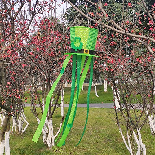 OUTOUR St.Patrick's Day Saint Patrick's Day Green Top Hat Fabric Windsock Wind Sock Hanging Decorations 47" Flag for Garden Patio Lawn Backyard Home Yard Porch Balcony Outdoor Decor Party Supplie