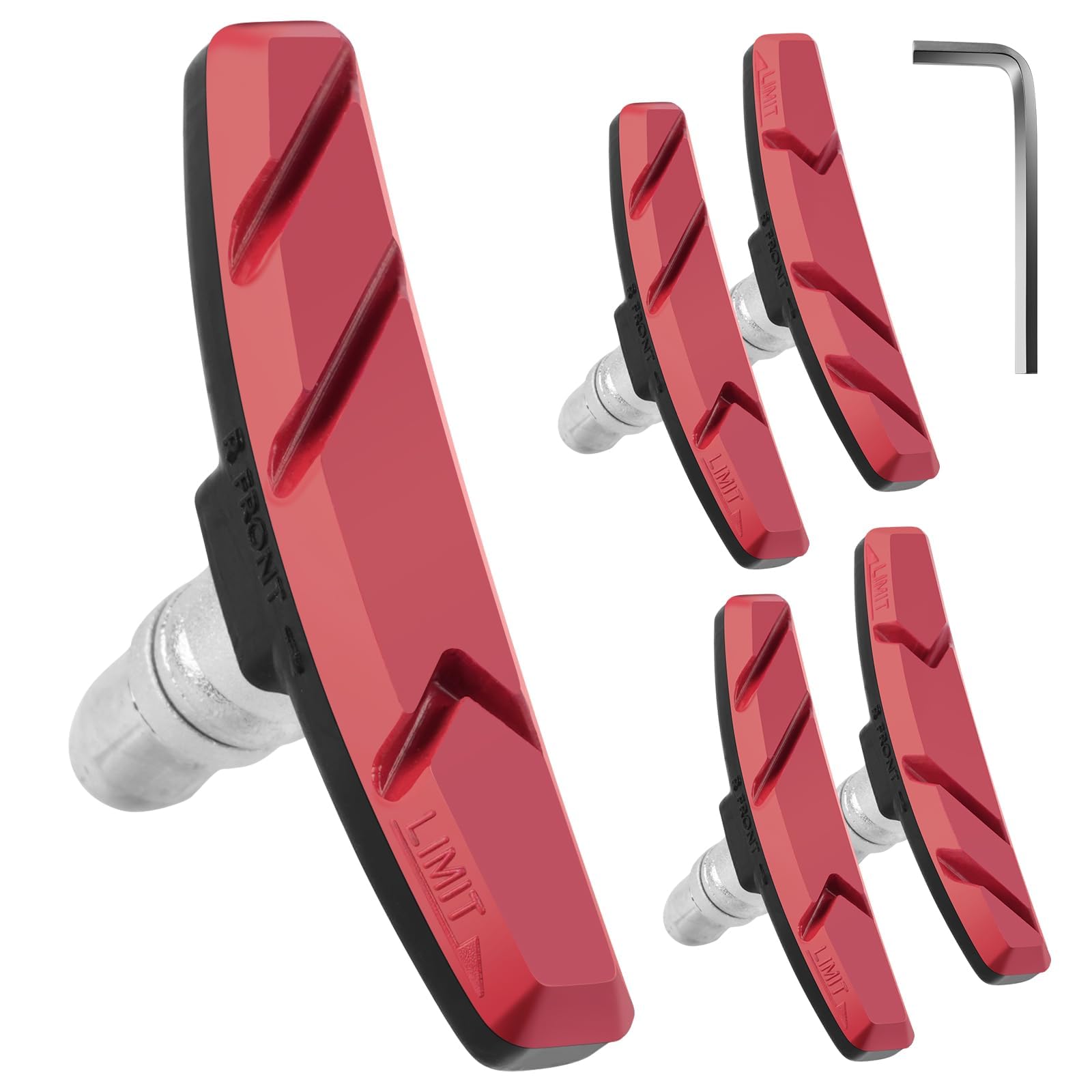 Adiwo V Bike Brake Pads, 2 Pairs Premium Bike Brake Pads, Professional Mountain Bike V-Brake Pads with Hex Nuts and Spacers, Bicycle V Brake Blocks Set for Mountain Bikes Bicycle, Hex Wrench Included