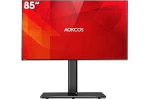 AOKCOS Universal Swivel TV Stand Table Top Stand for 43 to 85 inch TVs 50 Degree Swivel, 8 Level Height Adjustable with Tilting, Heavy Duty Tempered Glass Base, Holds up 132lbs, MAX VESA 400x600mm